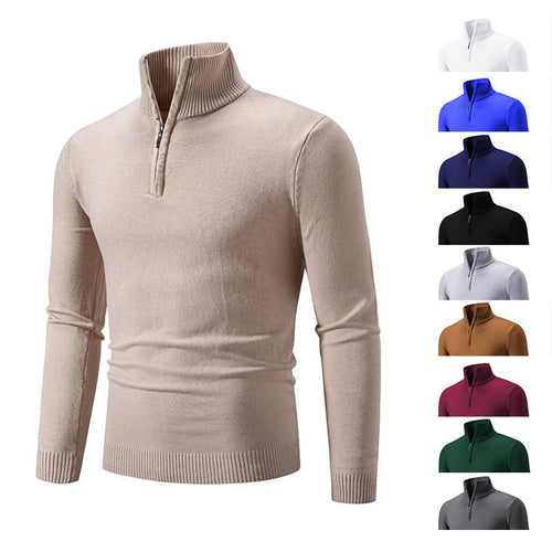2023 Men's Plus Size Fleece Zip Mock Neck Sweater - rich route empire