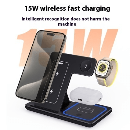 3 In 1 LED Fast Wireless Charger Stand Foldable Charging Station - rich route empire